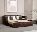 Solid Sheesham Wooden Sofa Cums Bed with Mattresses for Living Room|Rosewood 3-Person Sofa Cums Bed for Bedroom Without Pillow (H-Walnut, 3 Seater)