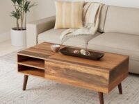 Solid wood Lift Top Extendable Coffee table/Center table with shelf storage for living room/Office furniture (Brown)