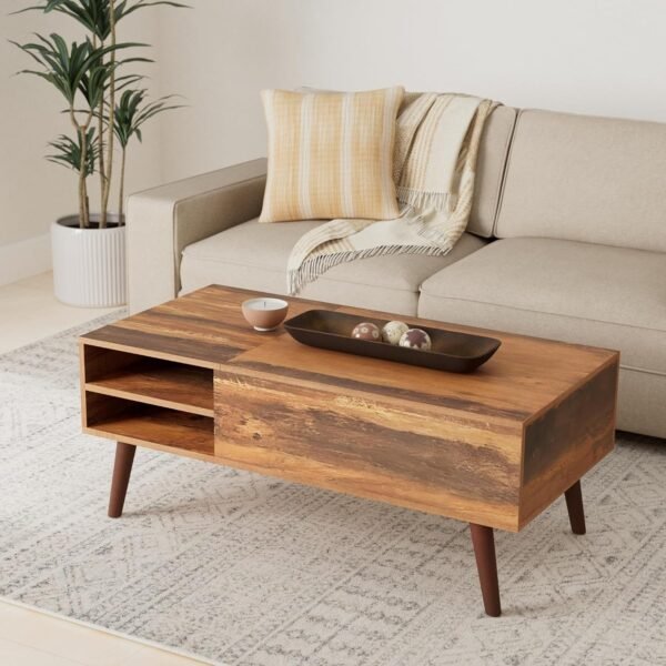 Solid wood Lift Top Extendable Coffee table/Center table with shelf storage for living room/Office furniture (Brown)