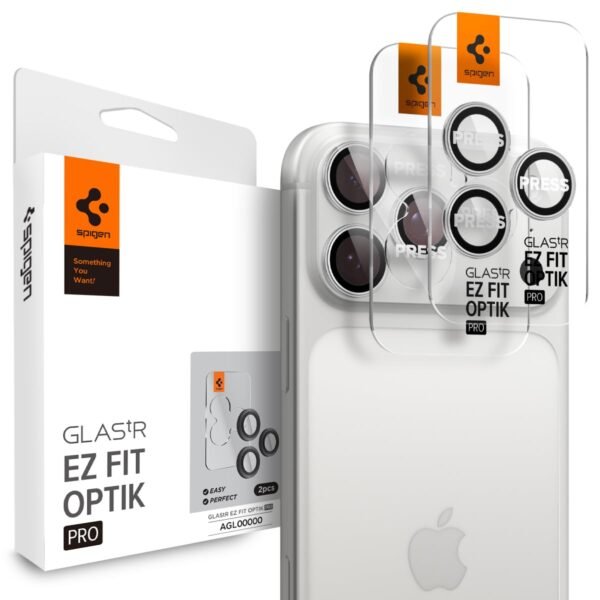 Spigen EZ Fit Optik Pro Tempered Glass Camera Lens Protector Guard for iPhone 17 Pro / 17 Pro Max - Silver [2 Pack]