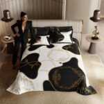 Stoa Paris 300TC UltraSatin Super Size Bedsheet with 4 Pillow Covers, 274cm x 274cm Ideal for King & Double Bed, Gentle on Skin & Hair, Fade & Wrinkle Resistant, Quick Dry, Baroque - Cream-Gold