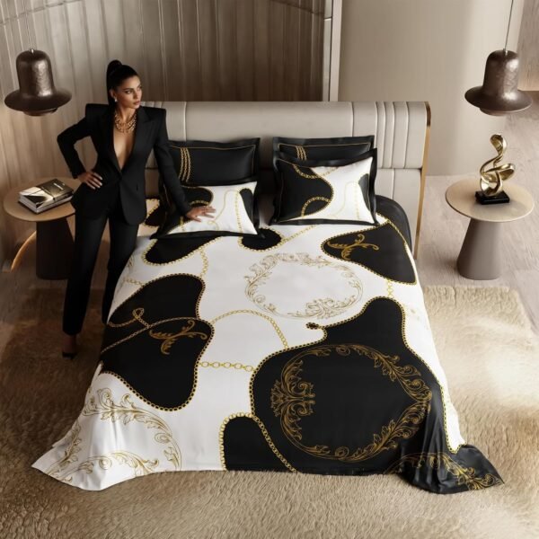 Stoa Paris 300TC UltraSatin Super Size Bedsheet with 4 Pillow Covers, 274cm x 274cm Ideal for King & Double Bed, Gentle on Skin & Hair, Fade & Wrinkle Resistant, Quick Dry, Baroque - Cream-Gold