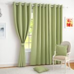 Story@Home 100% True Blackout Door Curtains 7 Feet Long Set of 2 | Plain Design | Room Darkening Curtain | Thermal Insulated Curtains for Living Room, Bedroom | (116 x 215 cm, Light Green)