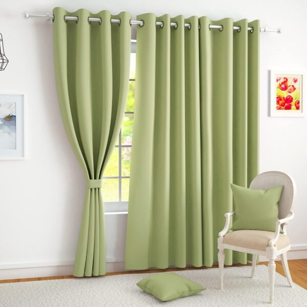 Story@Home 100% True Blackout Door Curtains 7 Feet Long Set of 2 | Plain Design | Room Darkening Curtain | Thermal Insulated Curtains for Living Room, Bedroom | (116 x 215 cm, Light Green)
