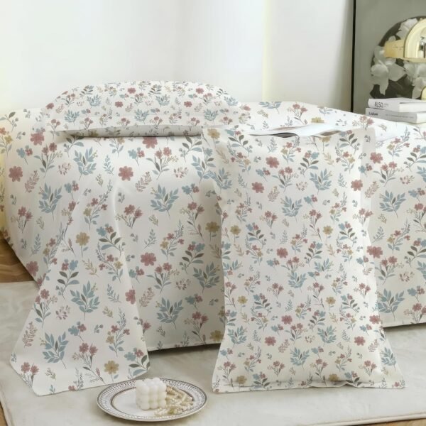 Story@Home 190 TC Cotton Double Bedsheet Set with 2 Pillow Covers | Soft Breathable Fabric | 250 x 225 cm Double Bed Sheet | Off White & Brown Floral Printed Bedding for Bedroom