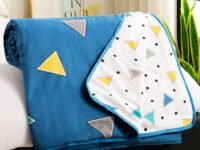 Story@Home Dohar Double Bed Cotton 100% | 150GSM 225 x240 cm Quilt AC Blanket for Summer | AC Comforter Double Bed | Blue & White Geometric Reversible Design Duvet | All-Season Blanket