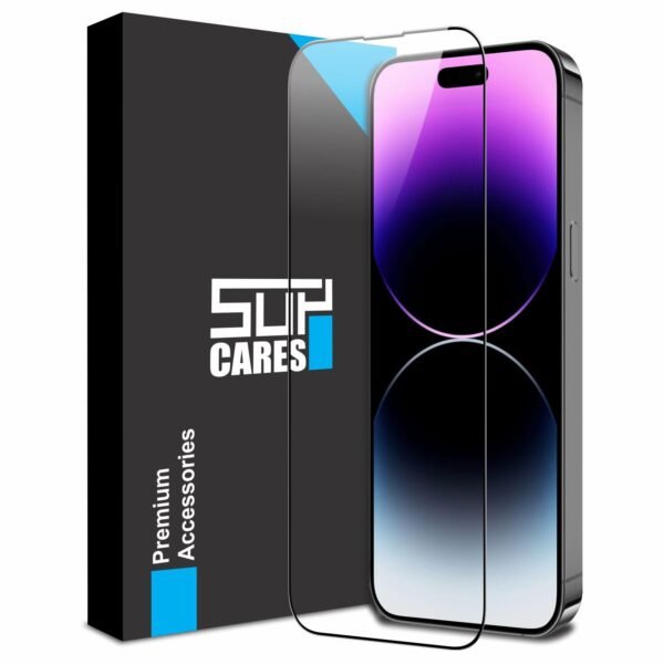 SupCares Tempered Glass for iPhone 14 Pro Max (6.7 Inch) With Installation Kit | 9H Edge to Edge Screen Protector | Black