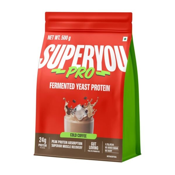 Superyou Pro Fermented Yeast Protein Isolate 500g | 24g Protein| Coffee | Higher Absorption than Plant Protein | Superior Muscle Recovery | Gut Friendly | Vegan Protein | PDCAAS of 1