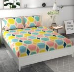 THE HOME STYLE Cotton Feel Glace Elastic Fitted Printed Double Bed King Size Bedsheet With 2 Pillow Cover (72X72, Pastel Palette300 Tc, Multicolor)