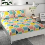 THE HOME STYLE Cotton Feel Glace Elastic Fitted Printed Double Bed King Size Bedsheet With 2 Pillow Cover (72X72, Pastel Palette300 Tc, Multicolor)