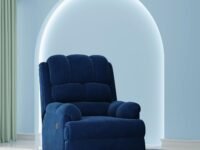 The Sleep Company Luxe Motorised Standard Recliner | Patented SmartGRID Technology | Motorised Single Recliner Sofa | Unique Lumbar Design | Premium Upholstery | Blue | Free Installation