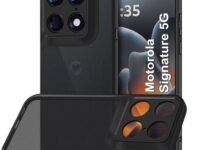 TheGiftKart Hybrid Shockproof Back Cover Case for Motorola Moto Signature 5G | Camera Protection Module | Hard Back Case Cover for Moto Signature (PC & TPU, Translucent Smoke Matte Back, Black Sides)
