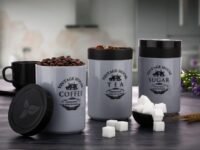 Tosaa Tea Sugar Coffee Container Set Of 3 | Kitchen Counter Top Airtight Storage Canister With Lids (Gray, 800ml, Plastic)