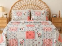 VAS COLLECTIONS Cloud Cotton Double Bedsheet 180 TC | Soft & Breathable Cotton Bedding Set with 2 Pillow Covers | Elegant Floral Printed Bed Sheet for Bedroom & Home | 90x90 Inches (Pastel Patchwork)