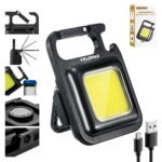 VELOMAX Keychain LED Light 4 Hours Battery Life with Bottle Opener, Magnetic Base and Folding Bracket Mini COB 800 Lumens Rechargeable Emergency Light, Square with 4 Modes