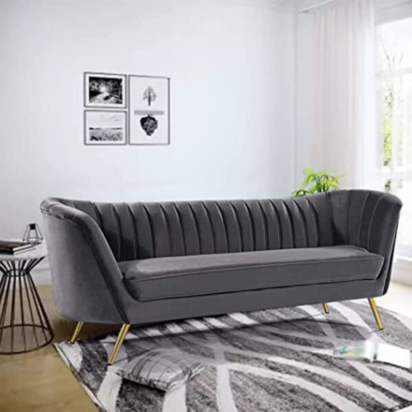Velvet Couch for Living Room, Mid-Century Modern Chesterfield Sofa 3 Seater Couches Sleeper Sofa with Golden Metal Legs for Living Room Bedroom Office (Dark Grey)