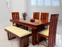 WOODY Furniture™ Sheesham Wood Dining Table 6 Seater | Wooden Six Seater Dinning Table with 4 Chairs and Bench for Home | Dining Room Sets for Restraunts (Sheesham Wood, Honey Finish)