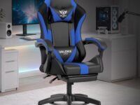 Warrior Gaming & Office Ergonomic Chair | Vegan Leather | High Back 135° Recliner | Adjustable Height & Linkage Armrest | Lumbar Support | 360° Swivel | 3 Year Warranty (Navy Blue)