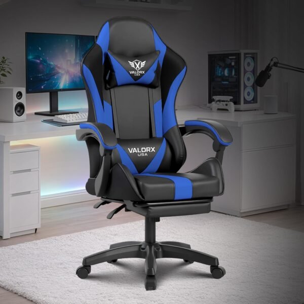 Warrior Gaming & Office Ergonomic Chair | Vegan Leather | High Back 135° Recliner | Adjustable Height & Linkage Armrest | Lumbar Support | 360° Swivel | 3 Year Warranty (Navy Blue)