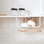 multifunctional hanging storage steel basket under shelf cabinet basket wire basket for storage/kitchen under cabinet shelf basket/cloth hanger/bathroom hanging organizer shelves(White)