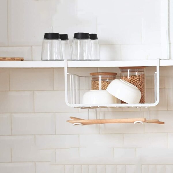 multifunctional hanging storage steel basket under shelf cabinet basket wire basket for storage/kitchen under cabinet shelf basket/cloth hanger/bathroom hanging organizer shelves(White)