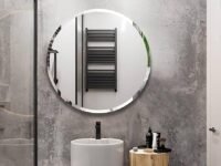 windowera 12 inch Round Beveled Mirror, Bathroom Mirror, Wall mount, framed, Silver