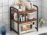 Amazon Brand - Umi 2 Tier Microwave Oven Stand with Oven Rack, Toaster & Grill Organizer