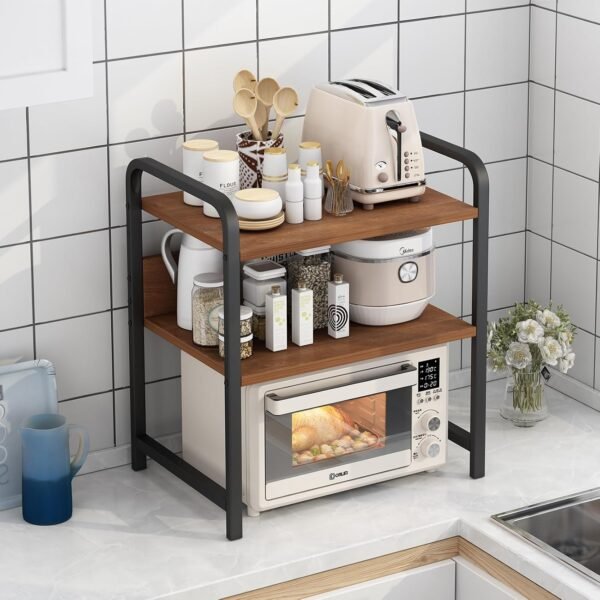 Amazon Brand - Umi 2 Tier Microwave Oven Stand with Oven Rack, Toaster & Grill Organizer