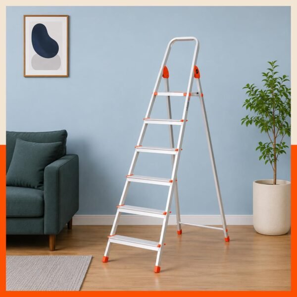 Bathla Safex 6-Step Aluminium Ladder for Home | Anti-Slip Steps | Sure-Hinge Technology | Edge Guards | Foldable Design | 5 Year Warranty