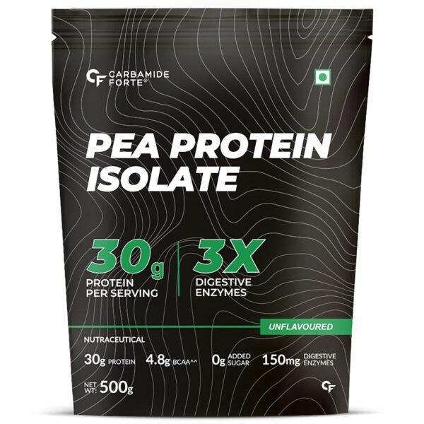 Carbamide Forte Pea Protein Isolate 30Grams Per Serving | Plant Based Protein Powder Isolate With 4.8G BCAA | Unflavoured Plant Pea Protein Powder - 500Grams