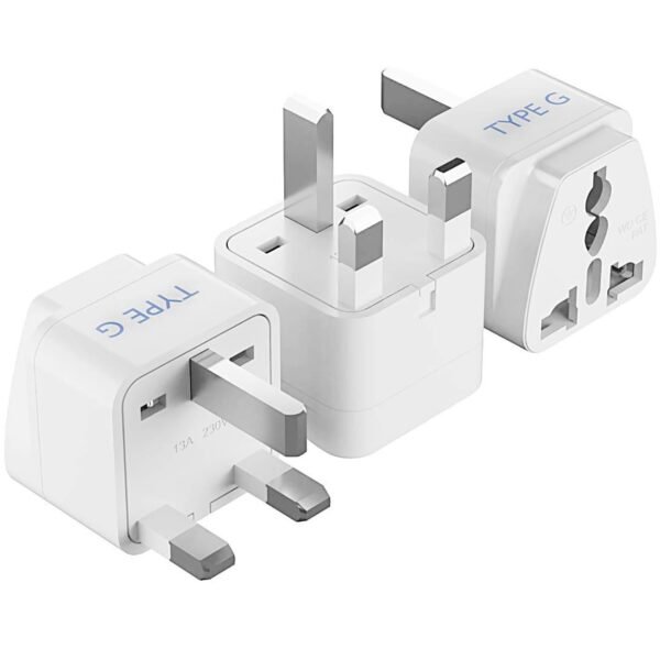 Ceptics UK Adapter for Indian Pins, India to UAE, Hong Kong, Dubai, UK Plug - Type G - Perfect for Laptop, Camera, Chargers - CE - RoHS - 3 Pack -White- Lifetime Limited Warranty