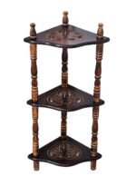 Classic Crafts Wooden 3 Shelves Corner Table for Living Room, Mini Corner Stand for Home & Office (Brown Antique Colour) (Design MDF Heart Carving)