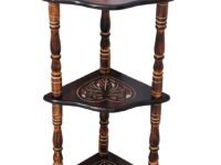 Classic Crafts Wooden 3 Shelves Corner Table for Living Room, Mini Corner Stand for Home & Office (Brown Antique Colour) (Design MDF Heart Carving)