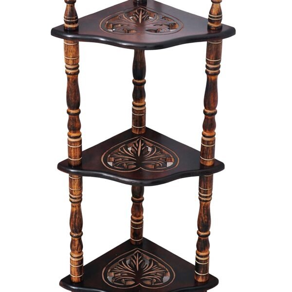 Classic Crafts Wooden 3 Shelves Corner Table for Living Room, Mini Corner Stand for Home & Office (Brown Antique Colour) (Design MDF Heart Carving)