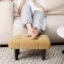 ETIQUETTE ART Footstool Rectangle,Velvet Soft Footrest with Wood Legs,Sofa Footrest Extra Seating for Living Room Small Step Stool for Living Room Couch Pets (Yellow)
