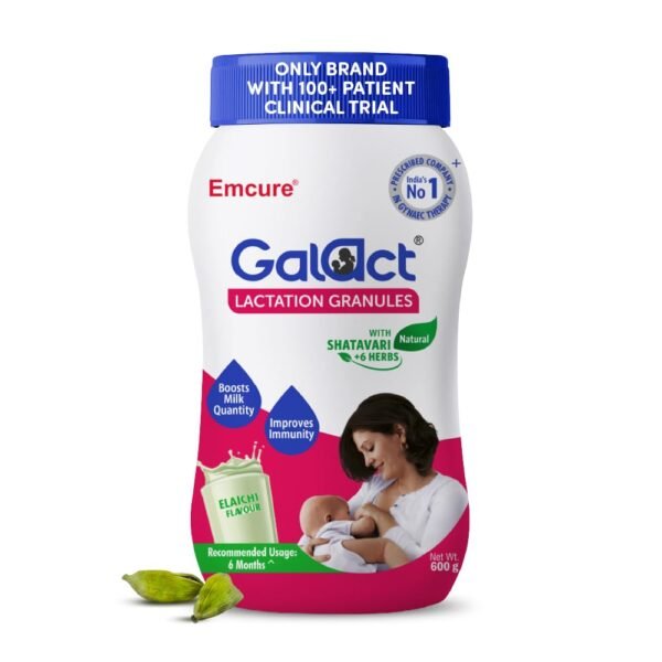 Galact Lactation Granules 600g | India's Only Brand with 100+ Patient Clinical Trial | Lactation Supplement for Breastfeeding | 4X Milk Boost | Shatavari & 6 Herbs | 30 Days Pack | Elaichi Flavour