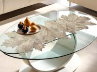 Heart Home Leaf Design Soft Leather Table Runner for Patios Family Dinner Office Kitchen Table (Gold)-Hs43Hearth26601,Medium