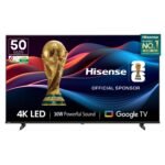 Hisense 126 cm (50 Inches) 4K Ultra HD Smart LED Google TV | Dolby Atmos, HDR10, Super Bright Panel | 30W Powerful Speaker | Google Assistant & Voice Control | 50E63N (Black)