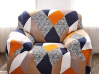 House of Quirk Modern Polyester Universal Flexible/Stretchable Single Seater Geometric Sofa Cover/Sofa Slipcover for Couch (Multi Prism, 90-145cm)