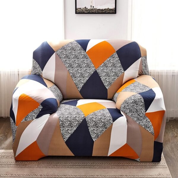House of Quirk Modern Polyester Universal Flexible/Stretchable Single Seater Geometric Sofa Cover/Sofa Slipcover for Couch (Multi Prism, 90-145cm)