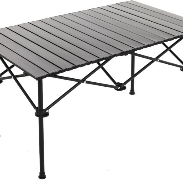 Inditradition Multipurpose Folding Utility Table | Ideal for Indoor & Outdoor Picnic | Aluminium Stackable Top & Frame (37x22x20 Inches, Black, Large Size)