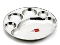 KCL Stainless Steel Round Plate - 4 Partition Divided, Lunch/Dinner/Bhojan/Thali Plates - 1 Unit - Diameter - 12 Inches