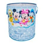 Kuber Industries Disney Mickey & Team Print Round Laundry Basket|Polyester Clothes Hamper|Waterproof & Foldable Round Laundry Bag with Handle,45 Ltr.(Sky Blue)