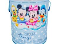 Kuber Industries Disney Mickey & Team Print Round Laundry Basket|Polyester Clothes Hamper|Waterproof & Foldable Round Laundry Bag with Handle,45 Ltr.(Sky Blue)