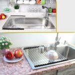 Metal Kitchen Dish Drainer Rack Roll Up Over The Sink | Drying Rack For Kitchen | Sink Organizer | Portable Rack For Crockery, Utensils, Fruits, Vegetables (47X23.5Cm) Black