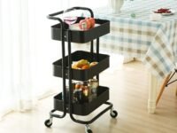 Metal Space Saving Home Storage Organizer Racks and Self with Wheel 3-Tier Kitchen Storage Trolley Rack with Caster Wheels Rolling Cart Utility Space (Black)