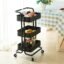 Metal Space Saving Home Storage Organizer Racks and Self with Wheel 3-Tier Kitchen Storage Trolley Rack with Caster Wheels Rolling Cart Utility Space (Black)
