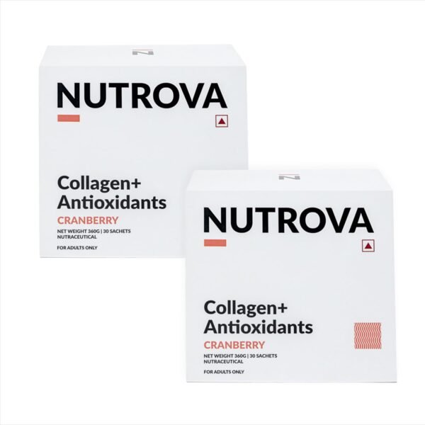 NUTROVA Collagen+ Antioxidants | Marine Collagen Supplements Powder for Men & Women | Improves Skin Hydration, Reduces Damage | Skin, Hair & Nails | Cranberry | 60 Servings