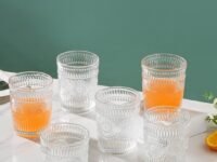 Nestasia Set of 6 Embossed Glass Tumblers (250 ml Each) | Vintage Pressed Textured Glassware for Hot & Cold Beverages | Microwave & Dishwasher Safe Transparent Tumblers for Water, Juice & Mocktails