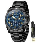 OLEVS Men Watches Chronograph Analog Quartz Fashion Gold Stainless Steel Waterproof Date Wrist Watch for Men